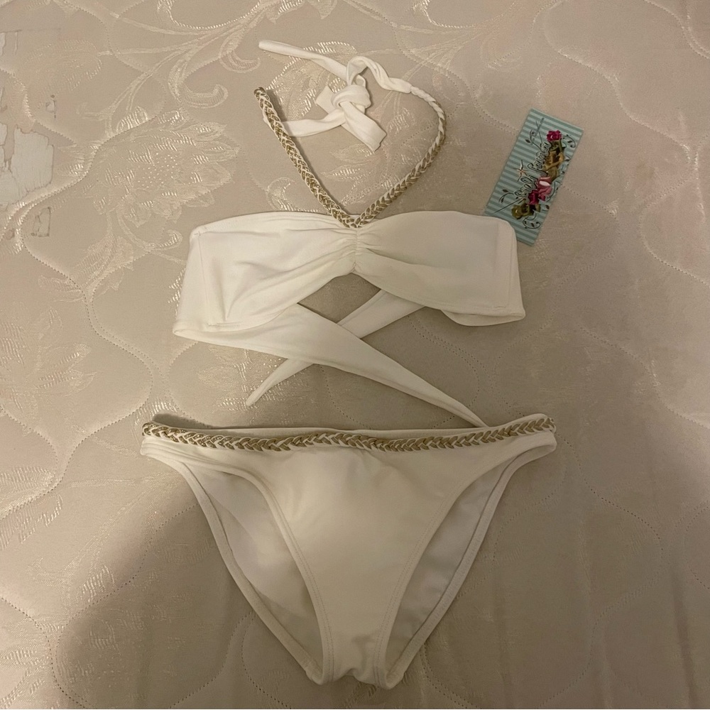 White Two-Piece Swimsuit With Cover Dress